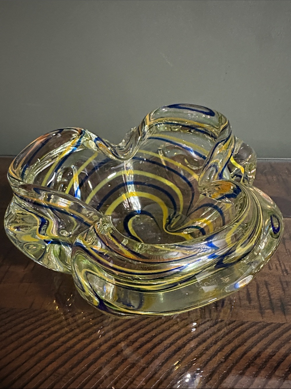 Handblown murano Glass Decorative ashtray in Yellow and Blue